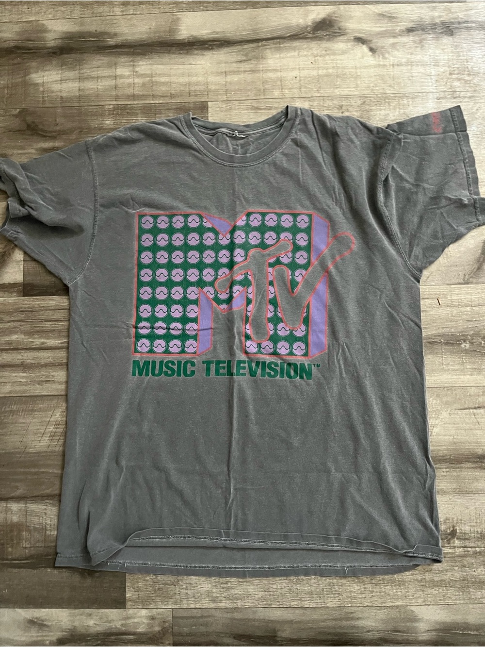 Vintage faded gray Lady Gaga x MTV Chromatica t-shirt featuring the iconic MTV